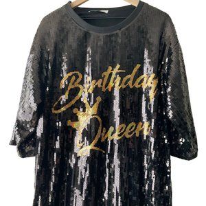 BIRTHDAY QUEEN Black/Gold Sequin Casual Shirt/Dress